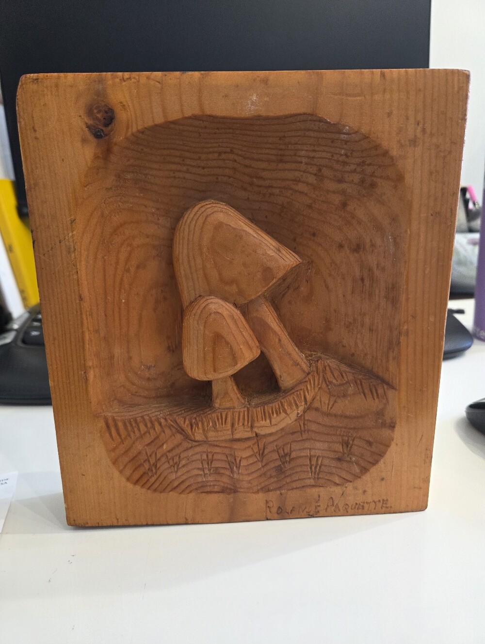 Vintage Hand Carved Wooden Mushroom Wall Art